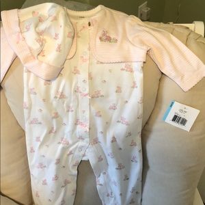 Little Me bunny pajamas with hat and bibs